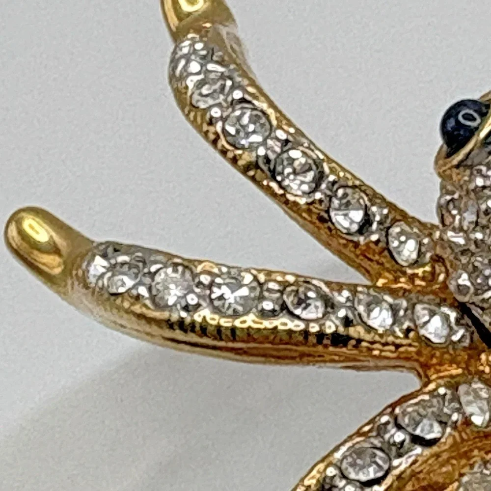 Vintage Swarovski Spider Brooch Pin Gold Tone Faux Pearl 22K Gold Plated